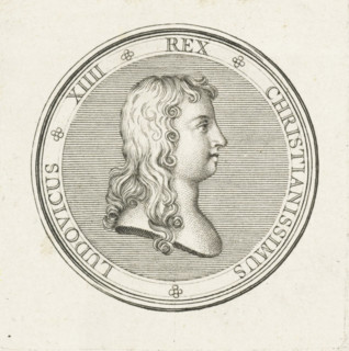 Coin with bust of Louis XIV, print, Obverse of a coin with bust in profile of Louis XIV, first