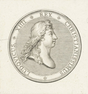 Coin with bust of Louis XIV, print, Obverse of a coin with bust in profile of Louis XIV.,