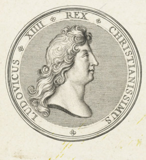 Coin with bust of Louis XIV, print, Obverse of a coin with bust in profile of Louis XIV.,