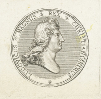 Coin with bust of Louis XIV, print, Obverse of a coin with bust in profile of Louis XIV.,