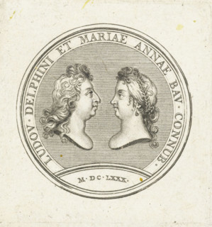 Coin with busts of Louis of France and Maria Anna of Bavaria, print, Reverse of a coin with profile