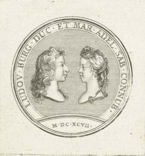 Coin with busts of the Duke and Duchess of Burgundy, print, Reverse of a coin with profile busts of