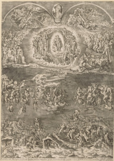 Last Judgment, print, The fresco 'The Last Judgment' by Michelangelo in the Sistine Chapel. At the