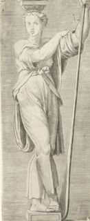 Caryatid with oar, print, A caryatid, standing cross-legged and leaning on an oar, symbolizes