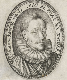 Portrait of Geeraert Verspronck, print, Portrait bust of Geeraert Verspronck, in oval with mirrored