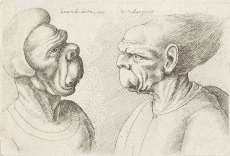 Two deformed heads, Varie figurae et probae, Caricatures, heads and deformities after Leonardo da