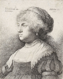 Portrait of Saskia with a pearl necklace in her hair, Reisbüchlein, Small travel book with various