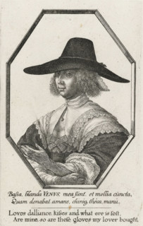 Portrait of a woman with a large dark hat and long gloves, Women's portraits in octagonal frames,
