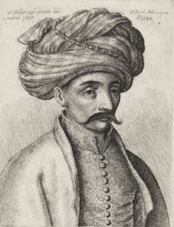Portrait of a Turkish man with mustache and turban, print, printmaker: Wenceslaus Hollar, Antwerp,