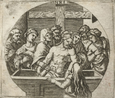 Entombment of Christ, print, printmaker: Agostino Veneziano, Italy, after print by Marcantonio