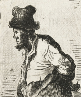 Peasant with his hands behind his back, print, printmaker, after print by, Rembrandt van Rijn,