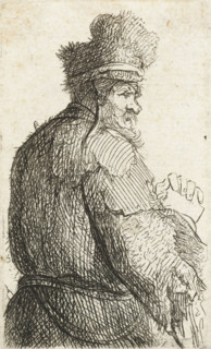 Sheet of studies of men's heads: old man seen from behind, profile right: half-figure, print,