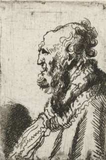 Bald old man with a short beard, in profile right, print, printmaker, after print by, Rembrandt van