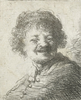 Self-portrait in a cap: laughing, print, printmaker, after print by, Rembrandt van Rijn, paper,