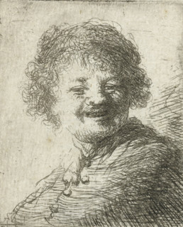 Self-portrait in a cap: laughing, print, printmaker, after print by, Rembrandt van Rijn, paper,