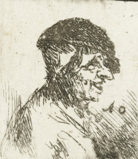Bust of a laughing farmer, print, The bust of a laughing farmer has a pendant with a similar