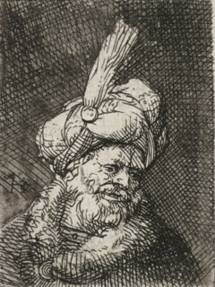 Bust of an Oriental man, print, Bust of a man with a feathered turban., printmaker: Samuel van