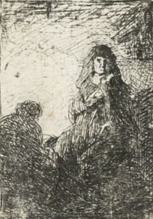 Standing woman and seated man, print, Standing woman seen from the front and seated man seen from