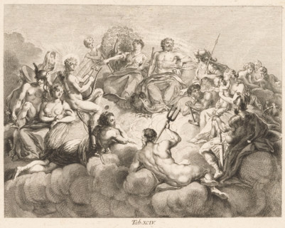 Gathering of the Gods on Olympus, print, Numbered bottom center: Tab: XCIV., printmaker, after