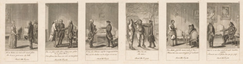 Six illustrations from the series of anecdotes by Frederick II, print, The prints are numbered at