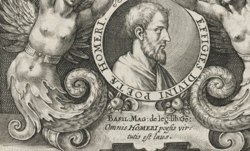 Portrait of Homer, Speculum Heroicum Homeri, print, book illustration, title page, The portrait of