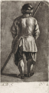 Man with a stick, seen from the back, print, printmaker: Abraham Delfos, Leiden, 1741 - 1820,