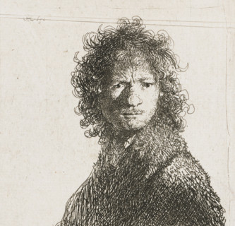 Self-portrait, frowning: bust, print, monogram and date: 'RHL 1630', printmaker: Rembrandt van