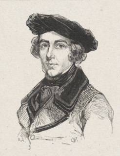 Portrait of the painter Kasparus Karsen, with beret facing left, print, printmaker: van Arum, after