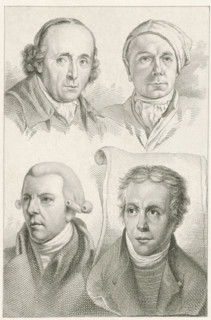 Portraits of Gerard van Nijmegen, Jacob Cats, Reinier Vinkeles and Dirk Langendijk, print,