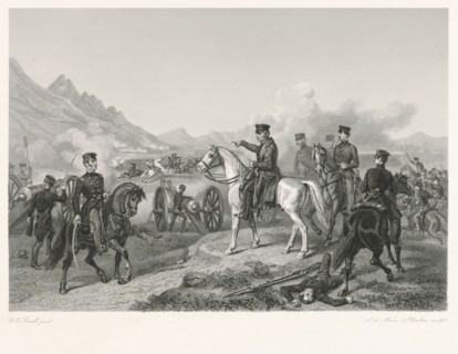 Battle, print, printmaker: Johannes de Mare, printmaker: J. Duthie, after painting by George