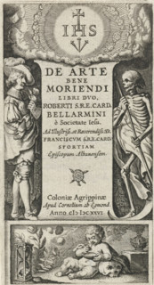 Title page for: Bellarmino, De Arte Bene Moriendi, 1626, Young Man and Death, print, title page, An
