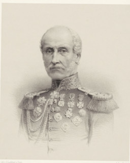 Portrait of Charles Nepveu, print, The sitter wears a military uniform with epaulets with three