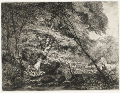 Forest landscape with a stream, print, printmaker: Martinus Antonius Kuytenbrouwer jr., Brussels,