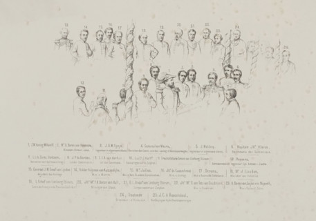 Key to the print of the laying of the foundation stone by the King at the railway bridge in