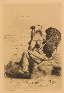 Pécheuse à Veules-en-Caux, Resting fisherwoman on the coast, print, Top left numbered 509.,