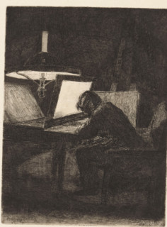 Etching by lamplight, Six Eaux-fortes, dessinées et gravées by F. Bonvin, Peintre, print,