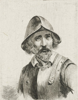 Man in armor with helmet on the head, print, printmaker: Christiaan Wilhelmus Moorrees,