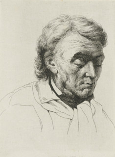 Portrait of an old man with closed eyes, print, printmaker: Jean Zacherie Mazel, Netherlands, 1802
