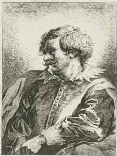 Portrait of a man, print, Portrait of a man in a collared suit. At the bottom in the margin the