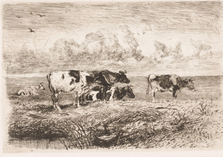 Cows in the meadow, print, printmaker: Albert Heinrich Brendel, Weimar, publisher: Weimarer