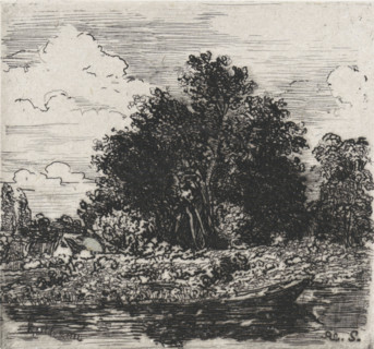 Rothem, Group of trees, Près de la Meuse, 11 eaux-fortes, print, printmaker: Alexander Schaepkens,