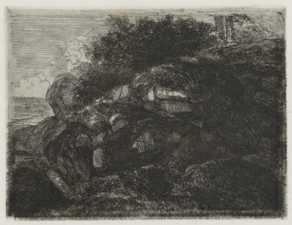 Rock formation, print, printmaker: Alexander Schaepkens, 1830 - 1899, paper, chine collé, etching,