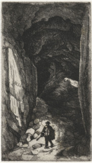 Cave entrance with walking man, Quarry in the Sint Pietersberg, Près de la Meuse, 11 Eaux-Fortes,