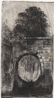Bridge arch, print, printmaker: Alexander Schaepkens, 1830 - 1899, paper, chine collé, etching,