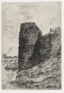 Maaspunt tower in the city wall of Maastricht, Tower in Wyk, print, Maaspunt tower in the city wall