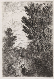 Country road with walkers, print, printmaker: Arnoud Schaepkens, 1831 - 1904, paper, chine collé,
