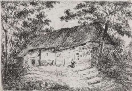Long farmhouse, print, printmaker: Arnoud Schaepkens, 1831 - 1904, paper, chine collé, etching,