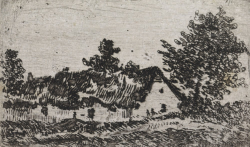 Thatched house in a landscape, print, printmaker: Arnoud Schaepkens, 1855 - 1904, paper, chine