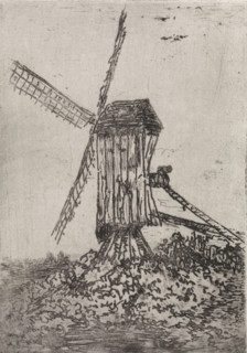 Wooden windmill in a landscape, print, printmaker: Arnoud Schaepkens, 1855 - 1904, paper, chine