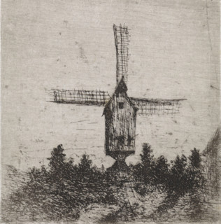 Windmill with three visible blades, print, printmaker: Arnoud Schaepkens, 1855 - 1904, paper, chine